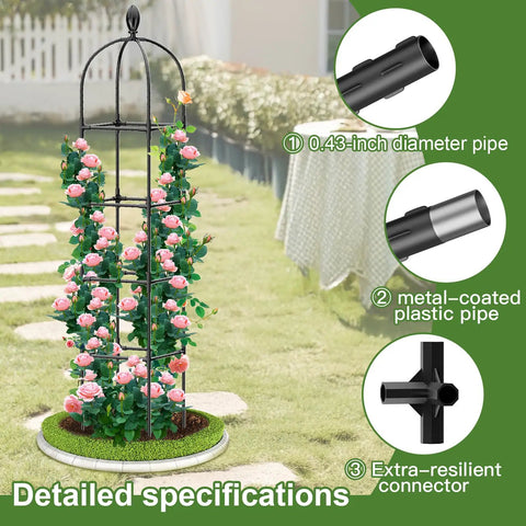 2 Pack Garden Obelisk Trellis For Climbing Vines Adjustable 35 To 70 Inch Plant Support Heavy Duty Rustproof Metal Black finish