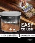 Big Time Plant Based Wood Stain And Oil Finish Two Point Five Liter Penetrating Sealer For Furniture Floors Cabinets And Trim Deep Black Color Quick Wipe On Pro Grade Smooth Nailed It Job with a brush applying finish to wooden surface.