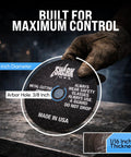 Person holding 3-Inch Cut-Off Wheels 1/16-Inch Thick 3/8-Inch Arbor Double Reinforced For Maximum Strength USA Made 10-Pack