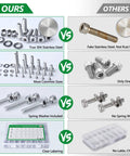 Comparison chart of DIY Ready 1400 Piece Metric Screw And Nut Kit In 304 Stainless Steel vs others showing material and features