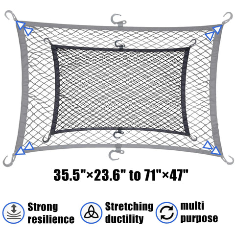 Heavy Duty Elastic Cargo Net For Folding Wagons And Utility Carts, Expandable From 35.5 By 23.6 Inches To 71 By 47 Inches