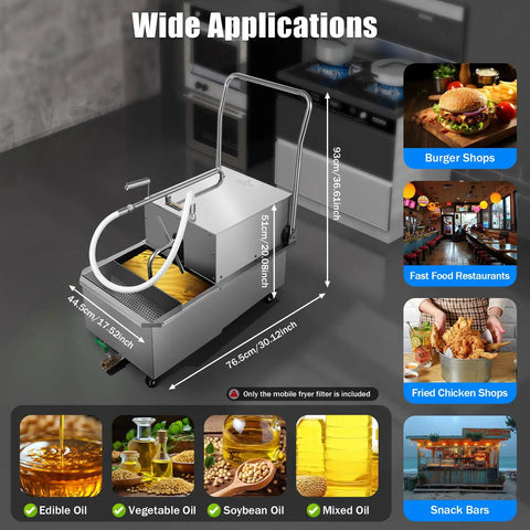 Commercial 550W Oil Filter Separator For Fryers Heavy Duty Stainless Steel Cooking Oil Filtration Machine With Pump High Capacity System on kitchen countertop.