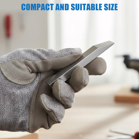 Person holding compact tool from 8 Piece Stainless Steel EDC Pry Bar Set For Everyday Carry in glove