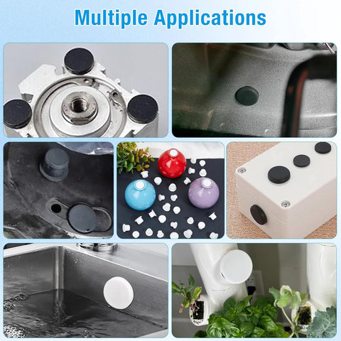Image of Set Of 6 White Silicone Rubber Plugs For 30 To 31 Mm Round Holes showing various applications including furniture and equipment.