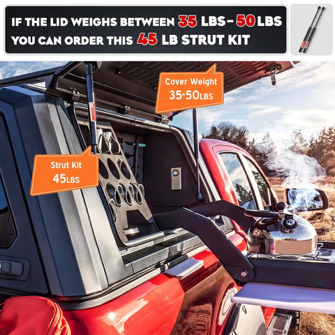 Beefy 15 Inch Gas Struts Set For Truck Caps And Camper Shells, 45 Lb Per Strut, 2 Piece Pair, Fits Leer Snugtop And ARE Topper, Lid Lift Supports For Window Canopy And Toolbox Lid on truck cap