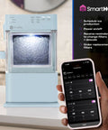 Portable Countertop Nugget Ice Maker Delivers Sick Chill Levels With Legit Chewable Snow Ice Ready Fast Features Top Fill Convenience and Space Saving Design Great For Parties Or Desk Setups Includes Carry Scoop And Descaler Pack with ice and app control.