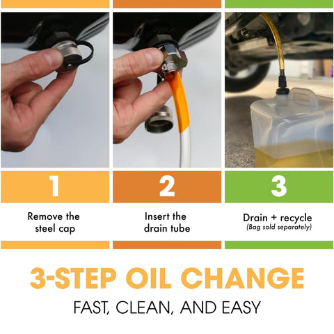3-step oil change with Oil Drain Valve With Quick Twist Design For Mess Free DIY Oil Changes No Tools Required Durable Stainless Steel Plug M12 Thread Size 1.25