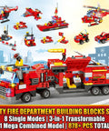8 In 1 Fire Rescue Building Set Kit With Fire Station Large Fire Engine Fire Boat Rescue Helicopter Fire Plane And Emergency Vehicle Buildable Models For Grown Ups Collectible Construction Gift, ABS plastic