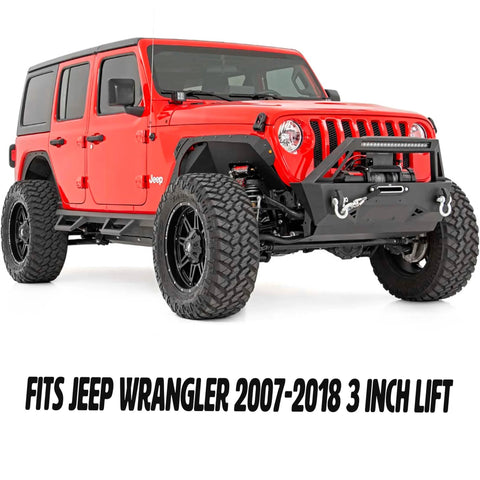 Suspension Dudes front sway bar stabilizer kit installed on red Jeep Wrangler with lifted suspension