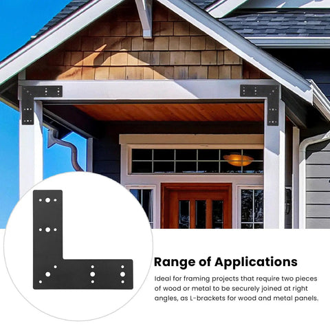 L Shape Corner Bracket Mending Plate Right Angle Built To Last Heavy Duty Black Powder Coated Carbon Steel on house frame