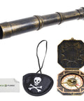 Pirate Themed Telescope And Compass Prop Set With Eye Patch For Themed Parties Stage Plays And Cosplay Vintage Treasure Sundial Accessory For Ship Captain Decor Durable Plastic Props For All Ages, telescope and compass with eye patch