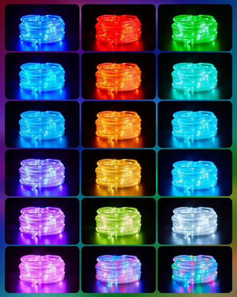 Image of Outdoor Rope Light Set 99ft With 300 LEDs Remote Color Changing 18 Colors Connectable Twinkle Lights on display.