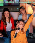 Group singing with 5 Channel Audio Mixer With Dual Wireless Microphones For Live Streaming And Family Karaoke And Studio Recording
