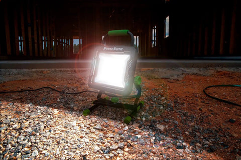 Portable Led Work Light With Dual Brightness Modes 7500 And 15000 Lumens Metal Housing Heavy Duty Stand 10 Ft Cord Ip65 Weatherproof Impact Resistant Lens Adjustable Tilt With Large Thumbwheels 5 Year Warranty