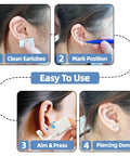 All In One Ear Piercing Kit With Disposable Piercing Guns And Cubic Zirconia Stud Earrings Eight Guns Three Styles Of CZ Earrings And 3mm Ball Ear Studs Cleaning Wipes For Safe At Home Piercing Gold, step-by-step use