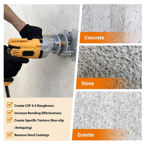 5 Inch Bush Hammer Tool For Coating Removal And Concrete Texturing, Fits Low Speed Angle Grinders And Polishers, 5/8-11 Threaded Arbor With M14 Converter, Ideal For Roughening Surfaces Under 1000 RPM on concrete and stone