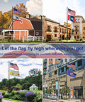 25 Foot Heavy Duty Flag Pole Built Tough Aluminum Rust Resistant Wind Tested To 100 MPH Two Flags in various outdoor settings.