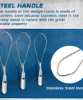 Three aluminum wedge cable clamps with stainless steel ball handles, pro grade secure locking system for aerial cable tightening.