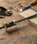 Top Shelf Wheel Marking Gauge with Precision Rolling Cutter and Sleek Bearing on wooden workbench with wood shavings