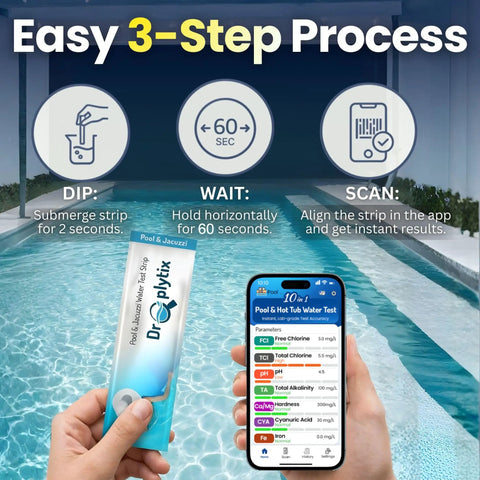 Person using 10-In-1 Pool And Spa Water Test Kit With App For Hot Tubs And Saltwater Pools by a swimming pool