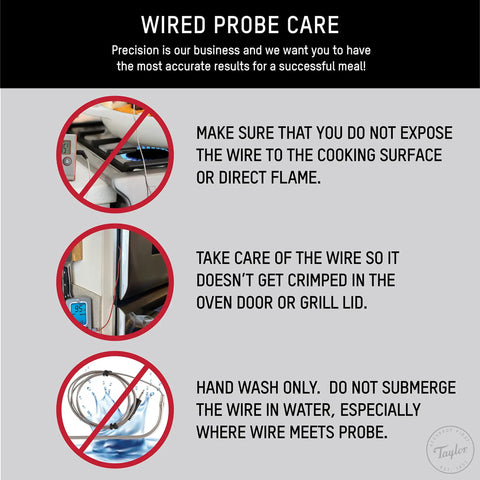 Wired probe care instructions for Programmable Instant-Read Wired Meat Thermometer With Stainless Steel Probe, 4-Foot Cord