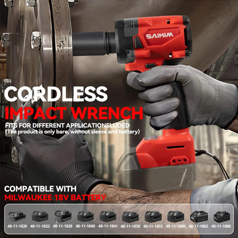Beast Mode Cordless Impact Wrench 1/2 Inch Brushless Motor delivers serious 200 Ft Lbs torque, shown in use with gloves on.