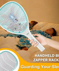 Handheld Bug Zapper Racket With 3000 Volt Instant Shock used indoors beside sleeping child