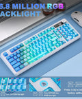 Dual 8K Wireless Mechanical Keyboard With Blue Lychee Switches showcasing vibrant RGB backlight and knurled volume dial.