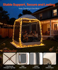 6x6 Ft Pop Up Screen Tent For 4 To 8 People Portable Screen Room Gazebo With Netting Carry Bag Ground Stakes Ideal For Patio Backyard Hangouts And Outdoor Gatherings at night with lights.