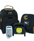 Heavy Duty Welding Backpack With Removable Helmet Bag and Mega Capacity Built Tough in Khaki with organizer visible