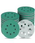 Ditch cheap discs and grab these 50 pc 5-inch sanding discs with 8 holes showing green zirconia abrasive for power tools.
