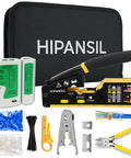 All In One Ethernet Crimp Tool Kit With Carrying Case Pass Through Crimper For Cutting Stripping And Crimping Cat5 Cat6 RJ45 RJ11 RJ12 Includes Cable Tester Wire Stripper Diagonal Pliers And 50 Cat6 Connectors Ideal For Home DIYers And IT Pros