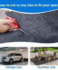 Heavy Duty Garage Floor Mat With Adhesive Backing For Under Car Work Area Oil And Water Resistant Grippy Non Slip Protector Absorbent Fabric With Waterproof Backing Garage Rugs And Mats To Guard Floors From Spills showing cut, garage, and outdoor use
