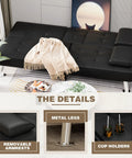 Ultra Comfy Leather Look Futon Sofa Bed with removable armrests, chrome legs, and cup holders in a living room setting.