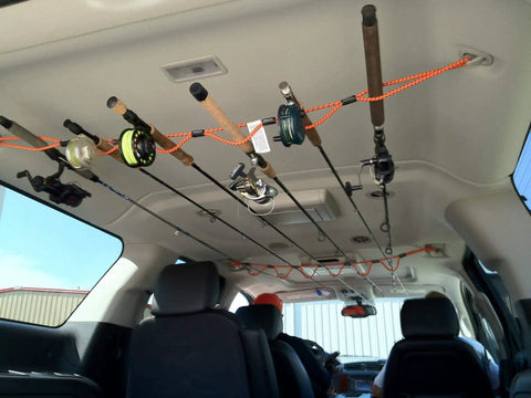 Heavy Duty Bungee Cords With Hooks 3 Pack, 3 Ft 4 Ft 5 Ft Multiloop Tie Down System securing fishing rods in car ceiling