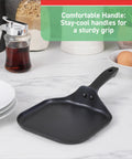 Specialty Nonstick Mini Griddle 6.5 Inch Pan with comfortable handle on a countertop marked for easy breakfasts.