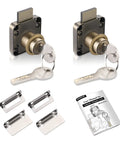 Top Shelf Cabinet Locks With Keys For Desk Drawers And Office Furniture set includes 2 locks, 4 keys, and installation hardware.