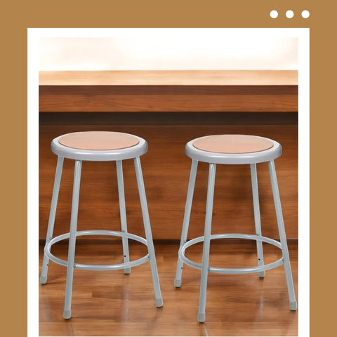 Sturdy Steel Round Stool With Masonite Wood Seat 24 Inch Height Grey Frame Preassembled 2 Pack For Classrooms Labs Cafes And Offices