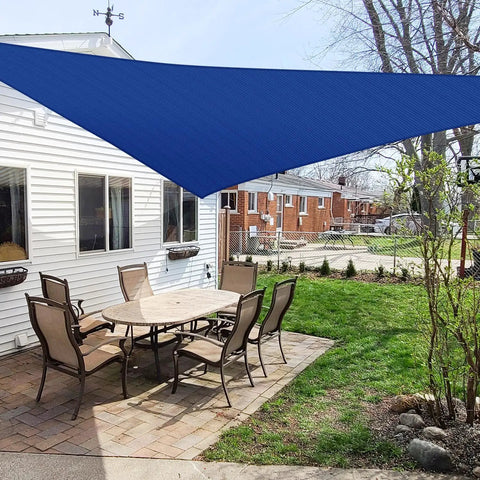 12 Foot Triangle Sun Shade Sail Outdoor Canopy Blue For Backyard Patio Porch Pergola Garden UV Block Breathable 180 GSM Polyester Fabric With Strong Seams And D Rings For Easy Setup over patio