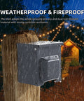 Solid As A Rock Weatherproof Outdoor Outlet Box Featuring Integrated GFCI Receptacle And Wall Switch ETL Certified on wooden post, rainproof design.