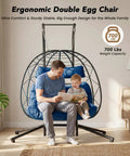 Two Seater Wicker Hanging Egg Chair With Stand 700 Lb Capacity Indoor Outdoor Double Swing Hammock in living room