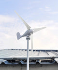 400W Wind Turbine Generator For Home Power, 3 Blade Windmill, Horizontal Shaft Setup on rooftop, Eco Wind Solar Hybrid System
