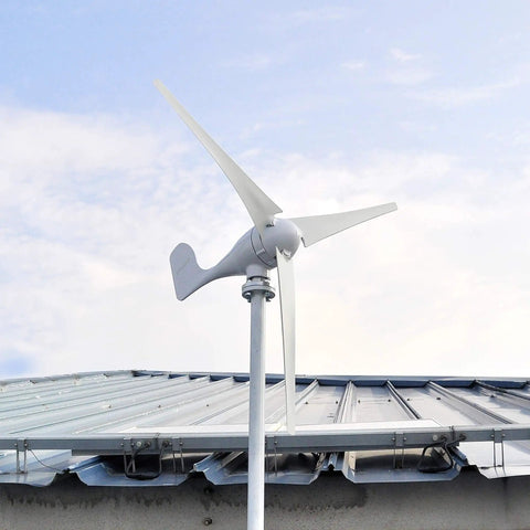 400W Wind Turbine Generator For Home Power, 3 Blade Windmill, Horizontal Shaft Setup on rooftop, Eco Wind Solar Hybrid System