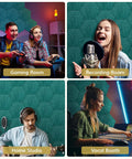 12 Pack Turquoise Hexagon Acoustic Panels High Density Foam Wall Tiles in a gaming and recording room.