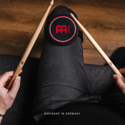 4 Inch Knee Practice Pad Silicone With Medium Rebound And Controlled Volume For Speed, Power And Precision, Great For Downtime Practice On The Couch Or In The Car, Classic Logo, 2 Year Warranty on knee with drumsticks