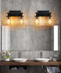 Bathroom with Industrial Mason Jar Vanity Lights 2 Pack With Clear Glass Shades Gold And Black Farmhouse Wall Sconces