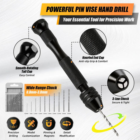 Total Game Changer Kit With Pin Vise And Ten Micro Bits And Hobby Knife And Sanding Sticks And Cleaning Cloth For Crushing Gunpla Miniature And Resin Projects That Look Totally Fresh features a powerful pin vise hand drill for precise model work.