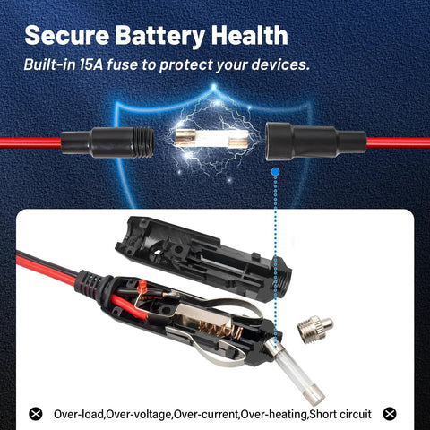 CB Radio Power Cord 12V 3 Pin Plug Fused Replacement Cable with Heavy Duty 16 Gauge Wires and 15A fuse illustration