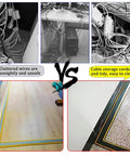 Comparison of cluttered wires vs. tidy floor using Heavy Duty Floor Cable Management Protector Tubing.