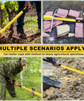 Collage showing uses of 36 inch heavy duty fiberglass pickaxe handle replacement with soft grip for gardening and outdoor work